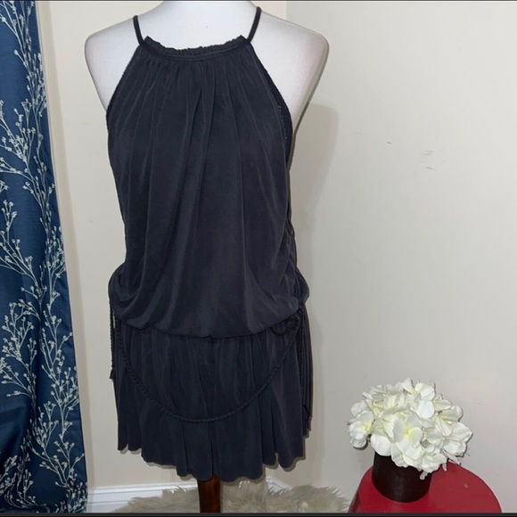 Free People Dust in the Wind Boho Romper. Sleeveless Romper in charcoal gray. - Picture 6 of 11